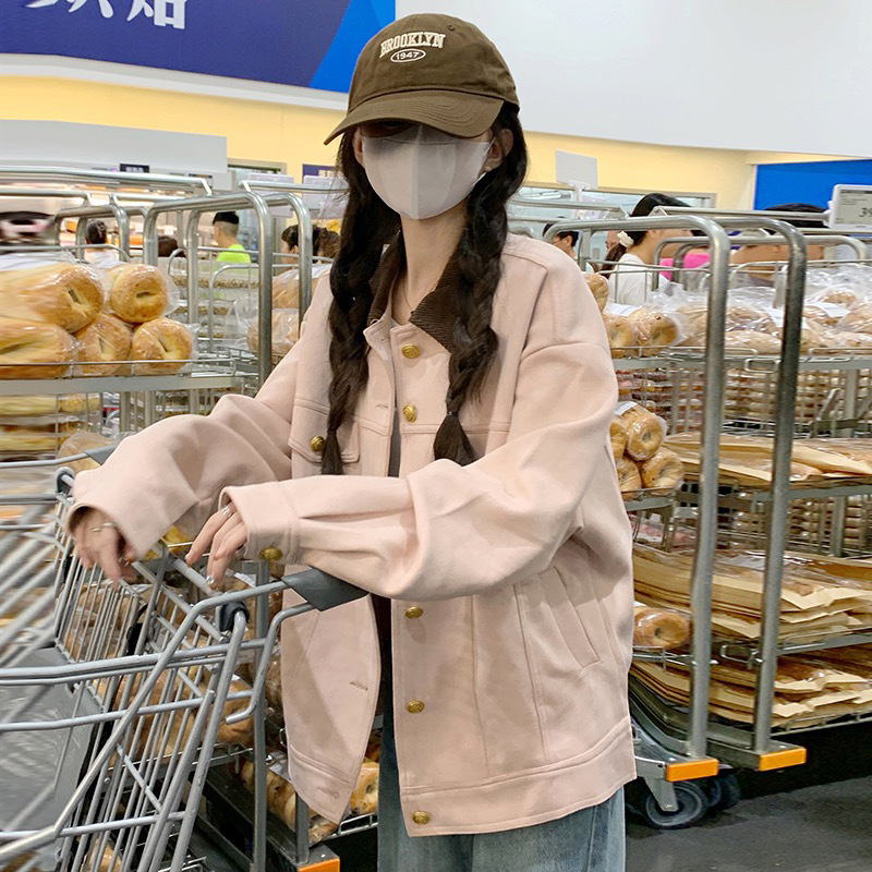 粉色麂皮绒短外套女秋冬2025新款韩系学院风甜美减龄休闲夹克开衫|undefined