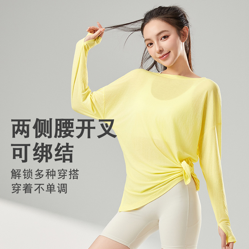 Double Slit Long-Sleeved Sports Blouse for Women in Summer, Light and Loose, Slimming Look Casual T-Shirt, Fitness Wear, Yoga Top