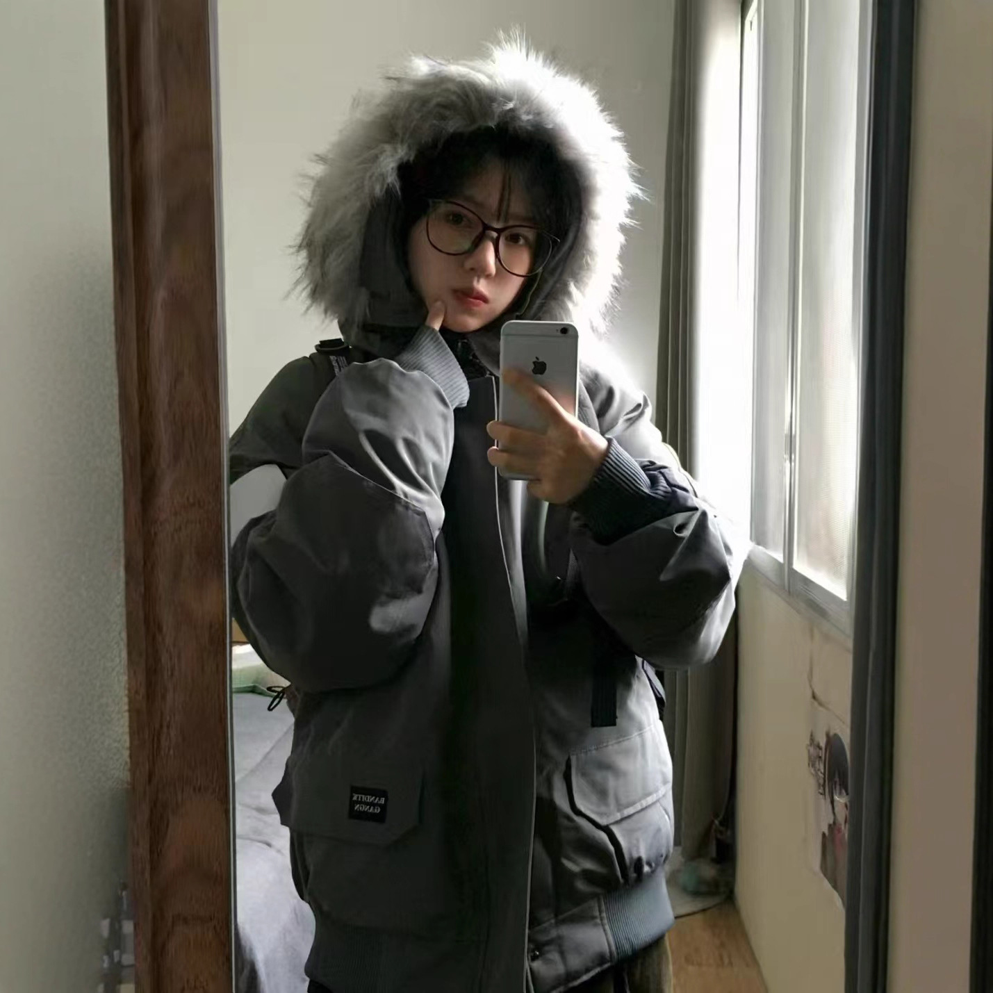 派克羽绒服女工装小个子2025新款美式复古灰色加厚宽松情侣外套冬