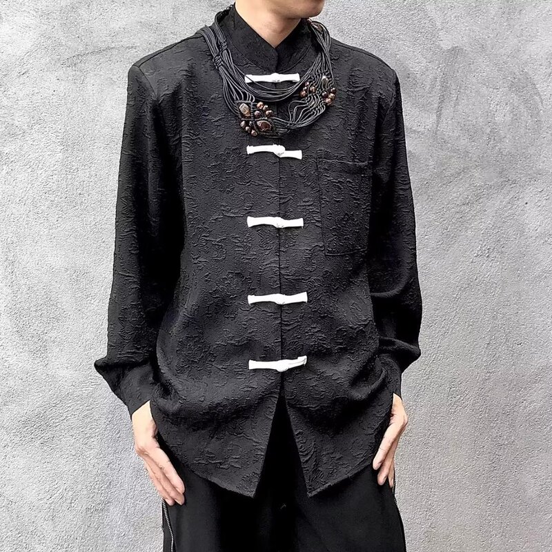 New Chinese Men's Wear Chinese Style Button Flower Shirt Summer Republic of China Men's Wear Zhongshan Modern Tang Suit for Young Men