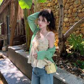 韩式小清新甜美碎花法式吊带背心夏季新款抹胸辣妹显瘦百搭上衣