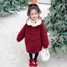 女童加绒外套冬季新款年服儿童洋气加厚中长款呢大衣保暖毛呢上衣