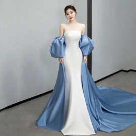 法式轻婚纱2026夏季新款抹胸缎面拖尾出门纱轻奢气质婚礼迎宾礼服