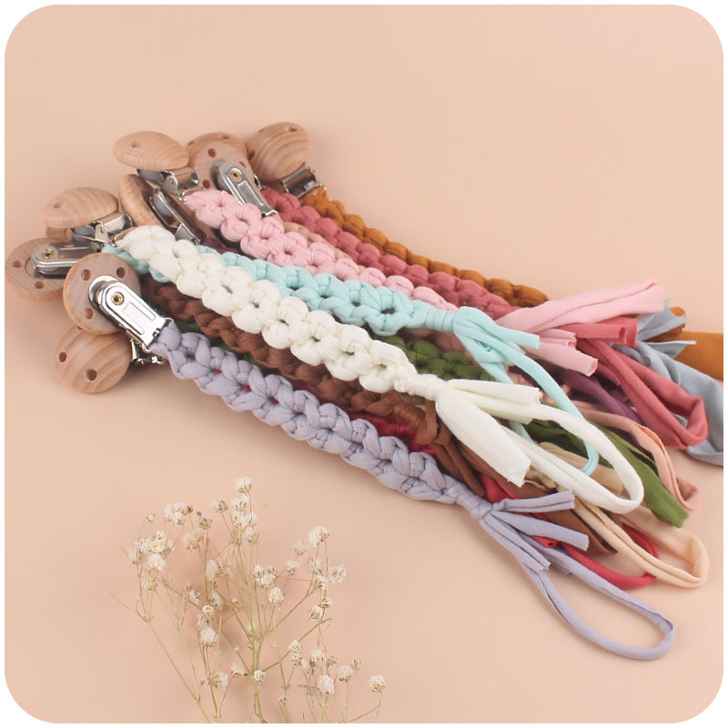 Nuevo bebé suministros haya chupete clip DIY bebé creativo hecho a mano flor algodón tejido chupete cadena