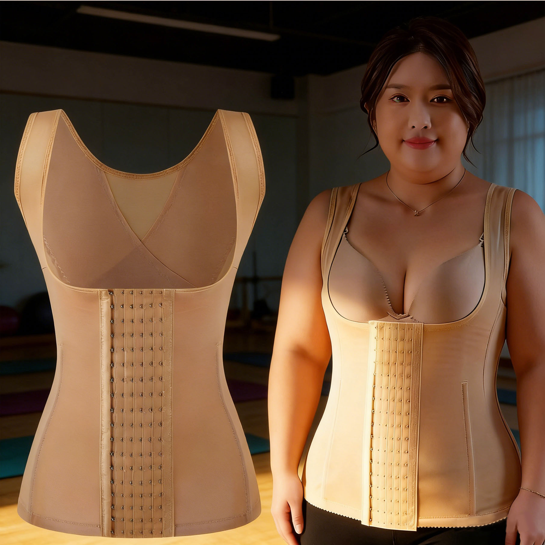 Foreign Trade Breathable Mesh Steel Bone Waist Protection Belly Six-row Buckle Waist Abdominal Correction Vest Tight Body Shaping Clothes