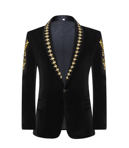 Men youth host singers jazz dance velvet blazers embroidery edge black velvet shawl collar dresses suit wedding party groomsman stage host anchor coat