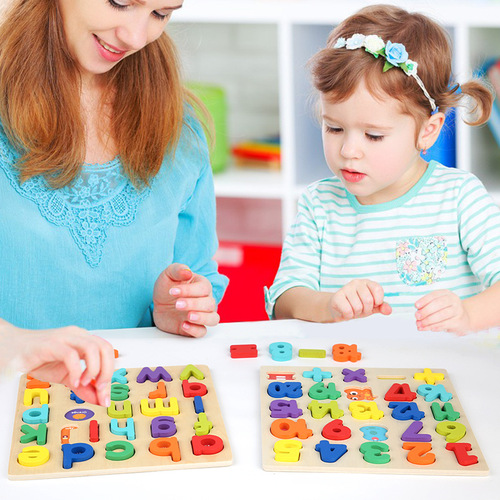 Wooden 3D Stereo Digital Letter Shape Matching Brain Development Hand Catch Board Intelligence Puzzle Toy