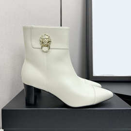 2025秋冬新款时尚侧拉链高跟短靴女气质不累脚法式时装靴女单靴