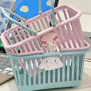 Cute Plastic Table Storage Basket, Handheld Cartoon Design, Small Desktop Organizer