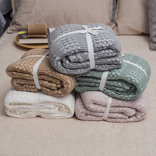 沙发巾空调毯子50竹纤维50棉纯色外贸定制美式夏季盖毯华夫格毯子