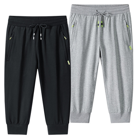 纯棉七分裤男束脚夏季薄款休闲运动短裤男士宽松大码中裤7分裤子