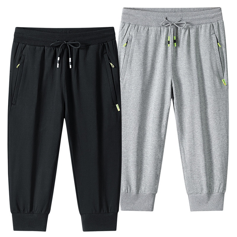 Pure Cotton Cropped Trousers for Men, Summer Thin Casual Sports Shorts, Men's Loose Large Size Mid-Length Trousers, 7-Point Trousers