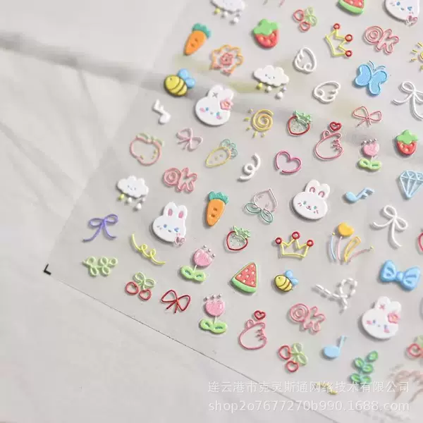 Graffiti Ins Embossed Nail Art Stickers Cute DIY Stereo Nail Cartoon Baby Nail Stickers Rabbit Nail Art