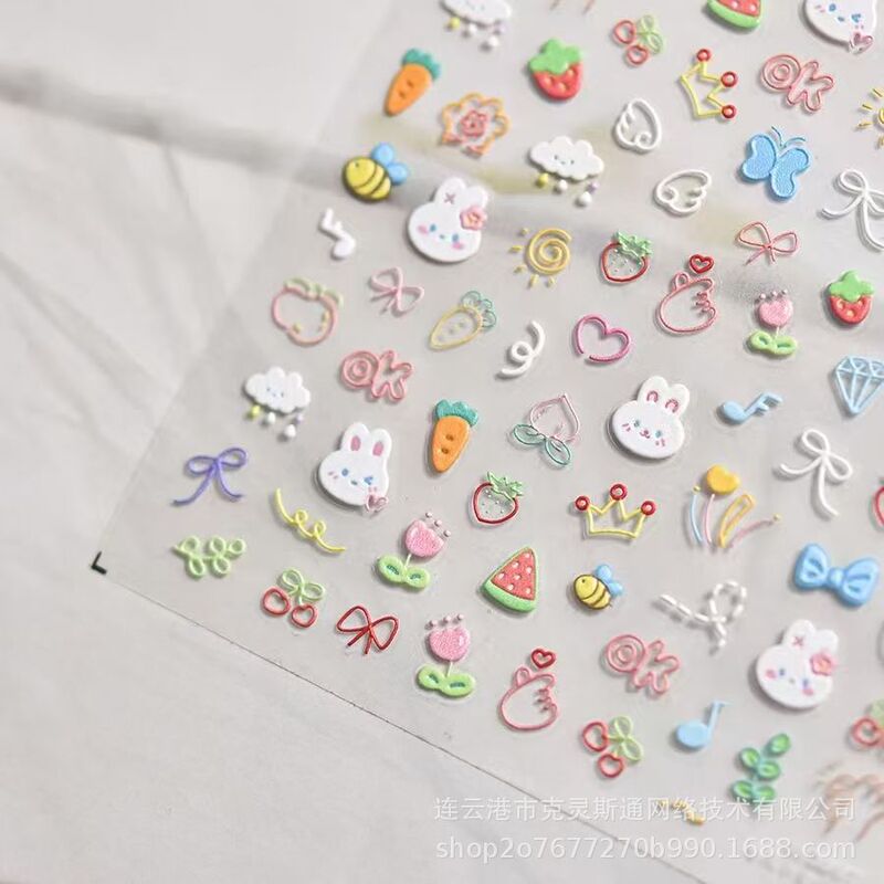 Graffiti Ins Embossed Nail Art Stickers Cute DIY Stereo Nail Cartoon Baby Nail Stickers Rabbit Nail Art