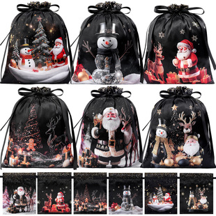 Christmas Candy Custom Bag Cross-Border Satin Double Drawstring Storage Bag Drawstring Christmas Gift Bag Gift Bag Wholesale