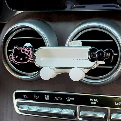 Car phone holder, Air Outlet Special for Women - black-bow-kitten-bright-black-knot-white-mirror-stand