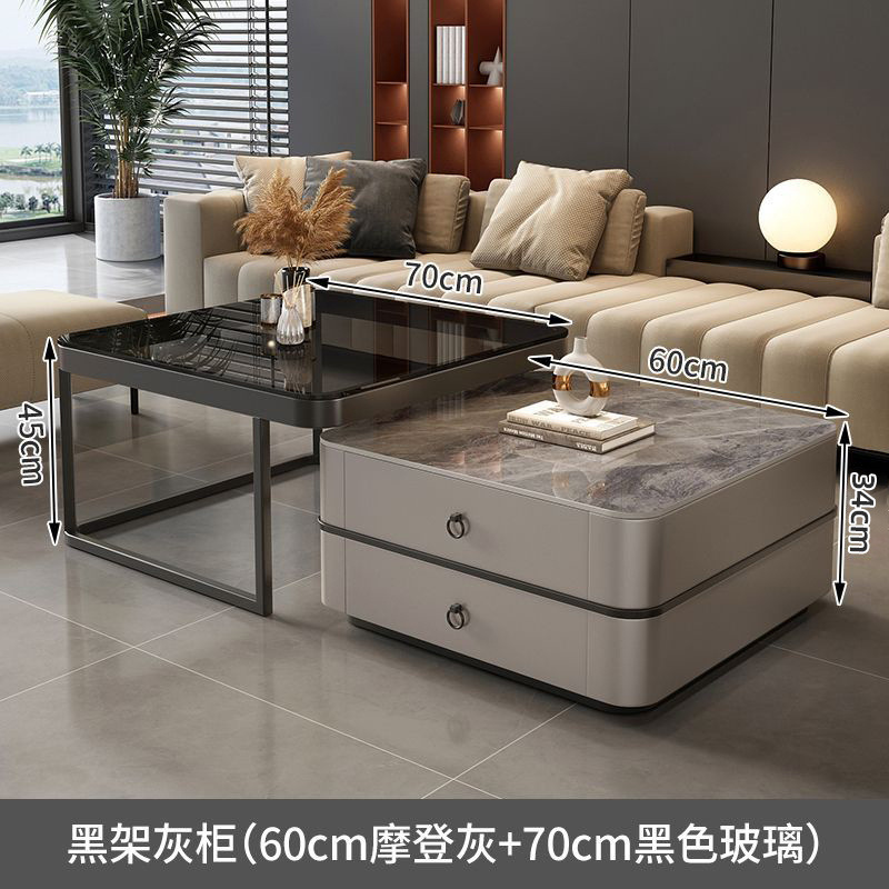 Mesa de centro de pizarra de roca, mesa de centro simple moderna de lujo ligero, sala de estar, hogar, apartamento pequeño, balcón, mesa auxiliar cuadrada italiana