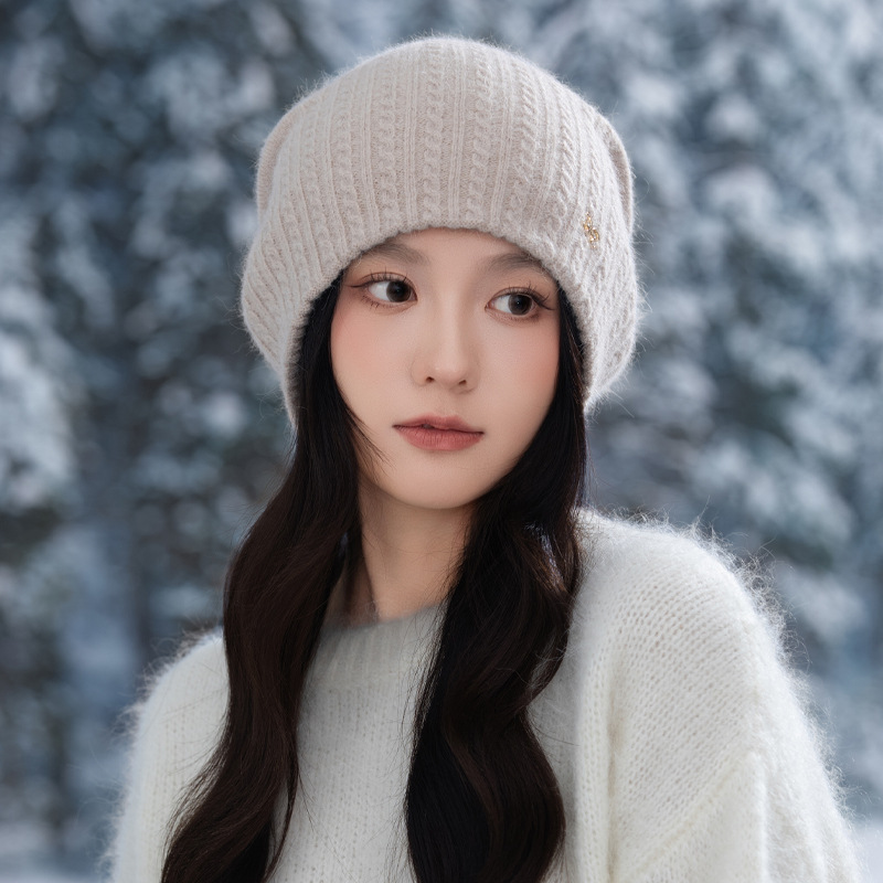 秋冬加绒毛线帽女款韩版百搭保暖针织帽加厚堆堆帽大头围包头帽新|undefined
