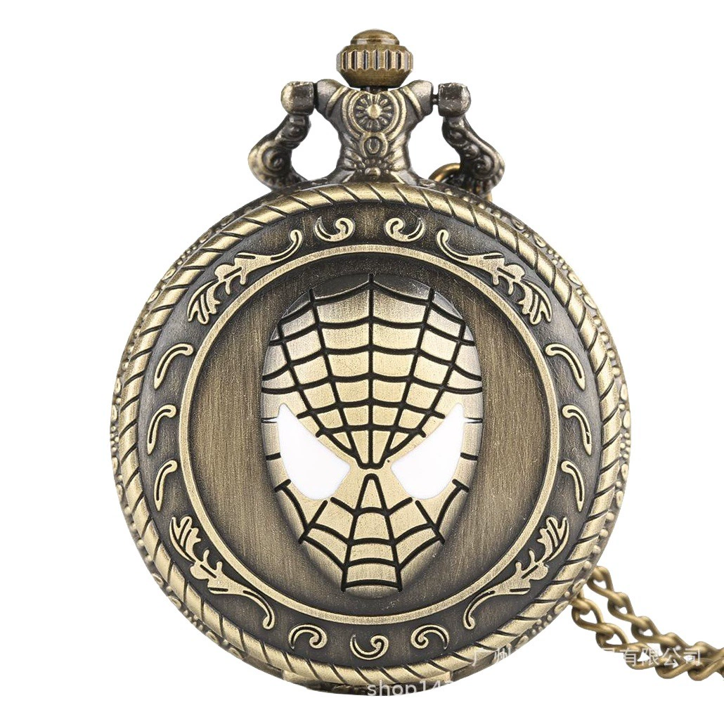 Новые в наличии оптом зеленые древние большие карманные часы полые карманные часы с человеком-пауком подарок мемориал Студенческие Кварцевые Подвесные часы