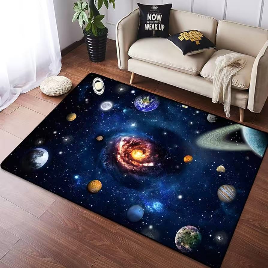 跨境宇宙星空家用客厅地毯水晶绒耐脏儿童房卧室布置地毯耐脏贴标