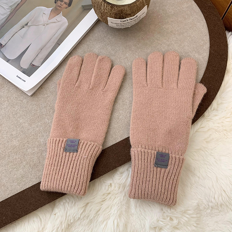 Nuevos guantes de punto para mujeres de otoño y invierno estilo coreano versátil al aire libre para montar caliente a prueba de frío guantes de dedo para estudiantes con pantalla táctil
