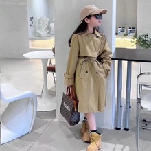 女童风衣外套2025新款大童女孩洋气时髦英伦风大衣儿童春秋款风衣