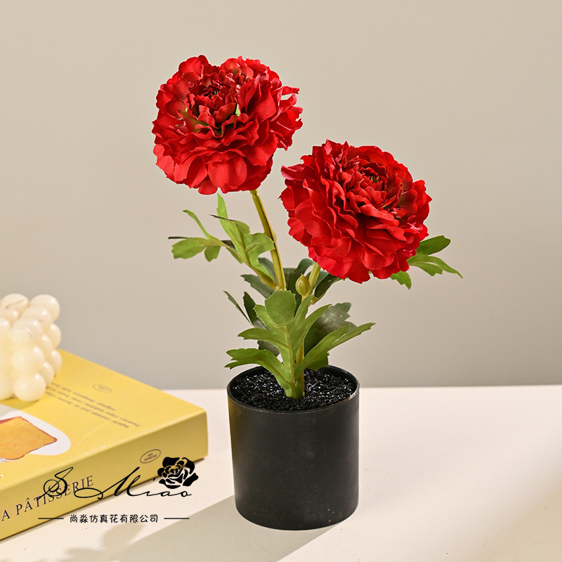 Simulación de doble camellia multicapa bonsai decoración creativa sala de estar interior decoración de estudio flor artificial bonsai image 8