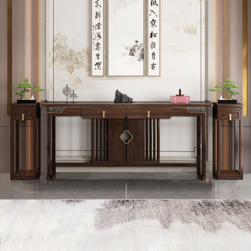 New Chinese-Style Six-Piece Set for the Main Hall, Solid Wood Eight Immortals Table, Long Table for Home Use, Other Living Room Furniture for Adults
