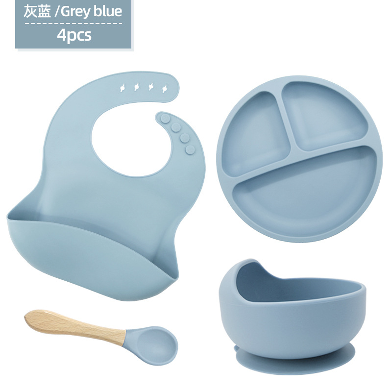 Vajilla de silicona para niños Juego de 6 piezas de silicona para bebés Tazón de alimentos complementarios separados Cuchara tenedor Taza para aprender a beber Juego de vajilla para madres y bebés