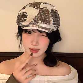 日系小众设计感涂鸦前进帽女春夏新款个性街头显脸小画家帽报童帽