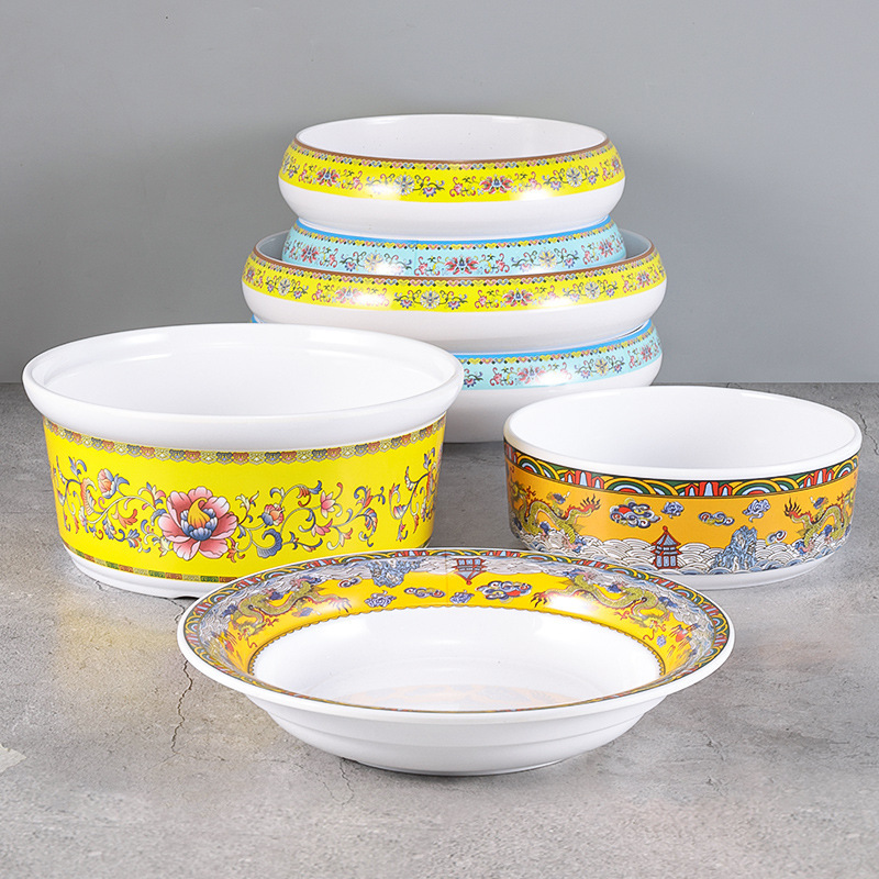 melamine enamel tableware large round soup bowl soup bowl palace style hotel club imitation porcelain pickled fish large bowl commercial