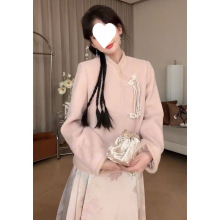 新中式国风粉色毛呢大衣高级感超好看外套女冬装搭配一整套马面裙