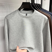 太空棉柔软纯色圆领卫衣男春秋套头长袖t恤休闲中青年男士打底衫