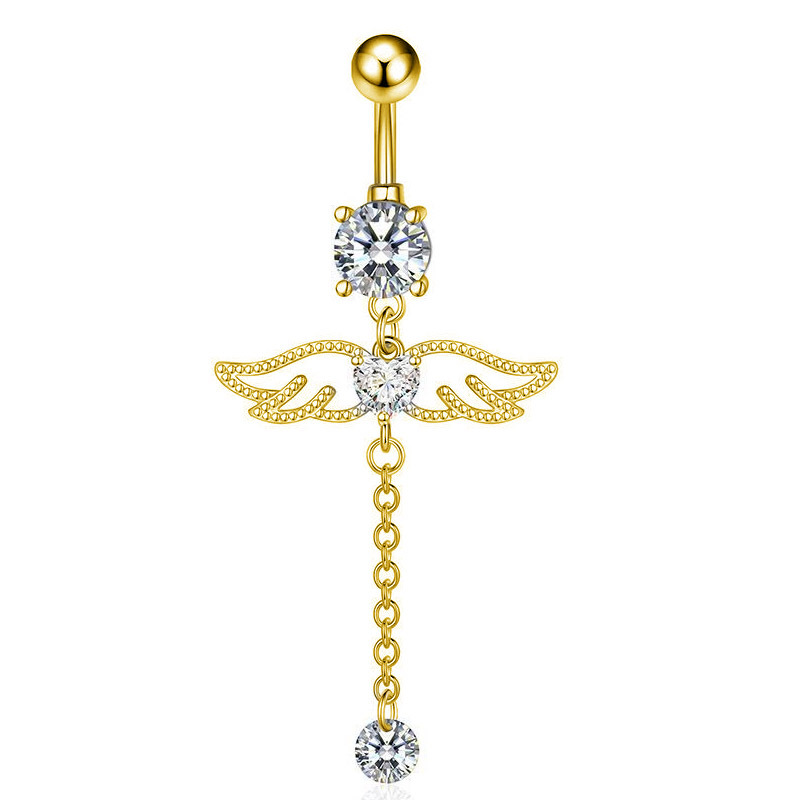 Anello per ombelico con ciondolo in acciaio inossidabile con ali d'angelo intarsiate in rame europeo e americano, stile ragazza cool_voghion.com