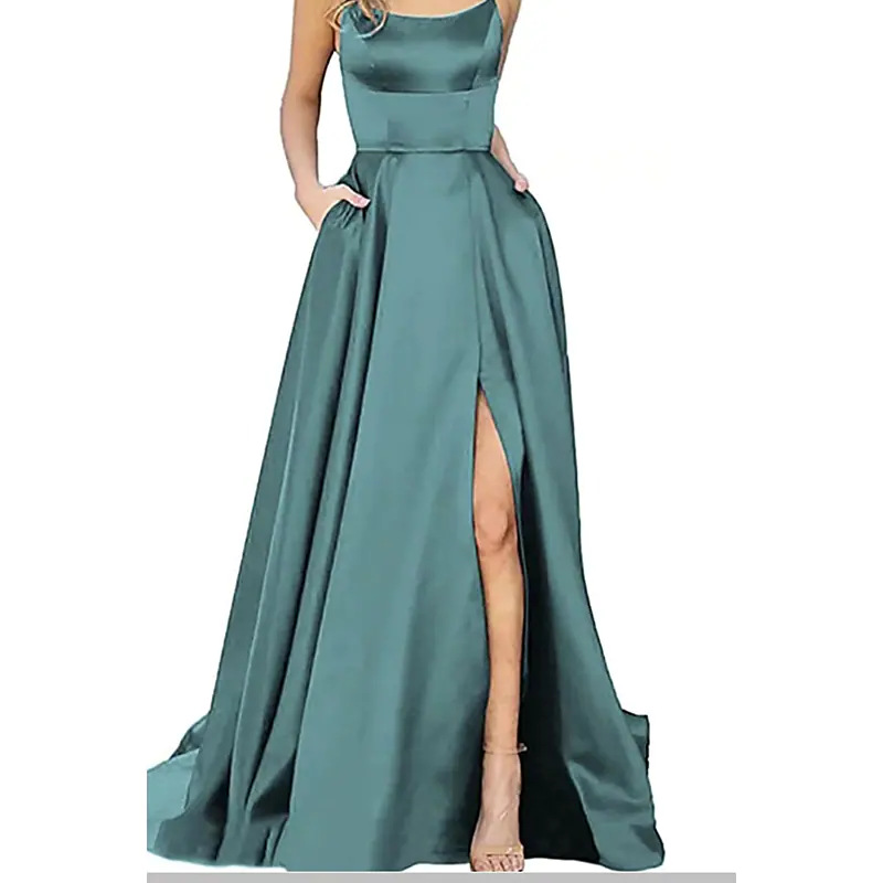 2025 color sólido vestido de dama de honor europeo y americano falda larga delgada sin tirantes novia vestido de noche de grupo de dama de honor de moda de Amazon