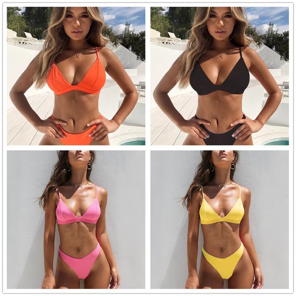 Split Bikini Solid Swimsuit Women