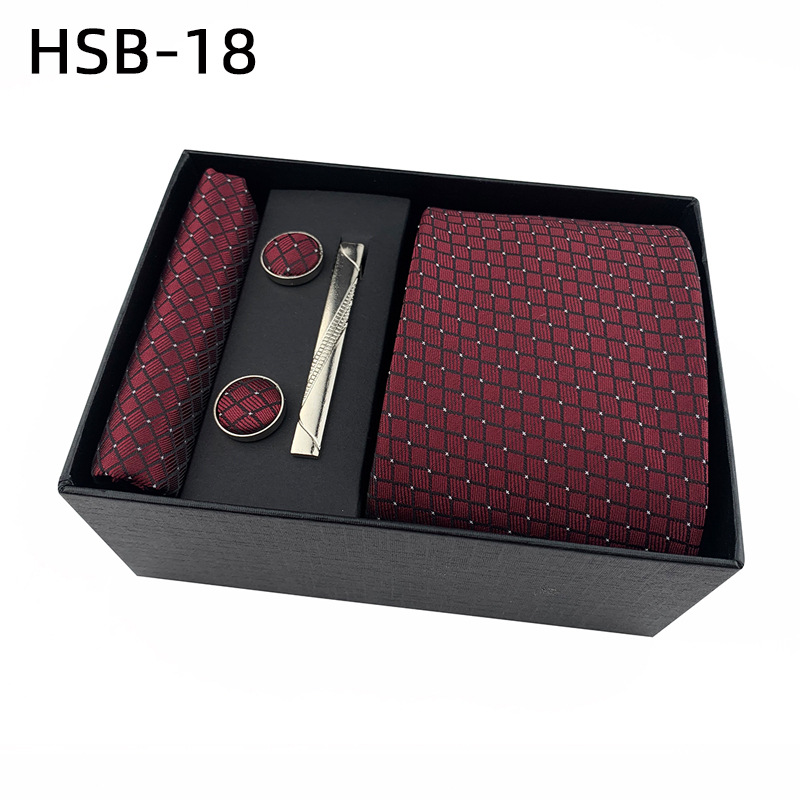 2025 nueva caja de regalo negra de negocios para hombres, corbata lisa a rayas, bufanda de bolsillo, clip de corbata, traje de regalo