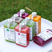 网红轻断果蔬汁扁方创意350ml一次性饮料奶茶PET塑料瓶鲜榨