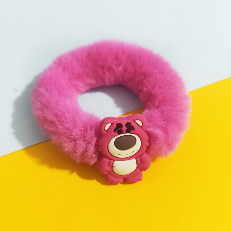 2023 fresa oso felpa cuerda de pelo otoño e invierno de dibujos animados no duele el pelo de alta elasticidad Cola de Caballo anillo de pelo cuerda de pelo accesorios para el cabello para las mujeres