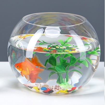 オフィスの小さな水槽は透明なガラスの亀のかめの客間の家庭のデスクトップの円形のミニ金魚鉢を厚くします。|undefined