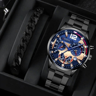 Cross-Border Men's Fashion Steel Band Business Men's Quartz Watch Luminous Pointer Calendar Men's Watch Manufacturer Spot Wholesale