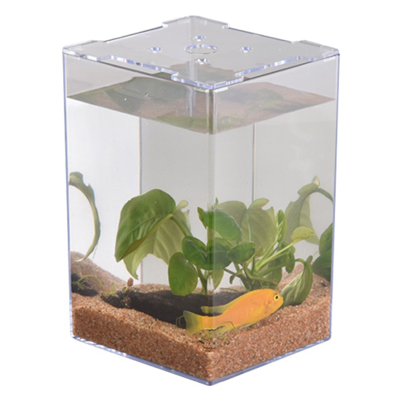 Tanque de peces de escritorio engrosado transparente Tailandia cubo tanque de peces acrílico plástico transparente Goldfish ecológico medusas tanque pequeño