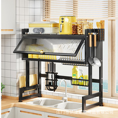 Kitchen household storage rack draining dish rack sink dish storage rack with cabinet door dustproof dish draining rack