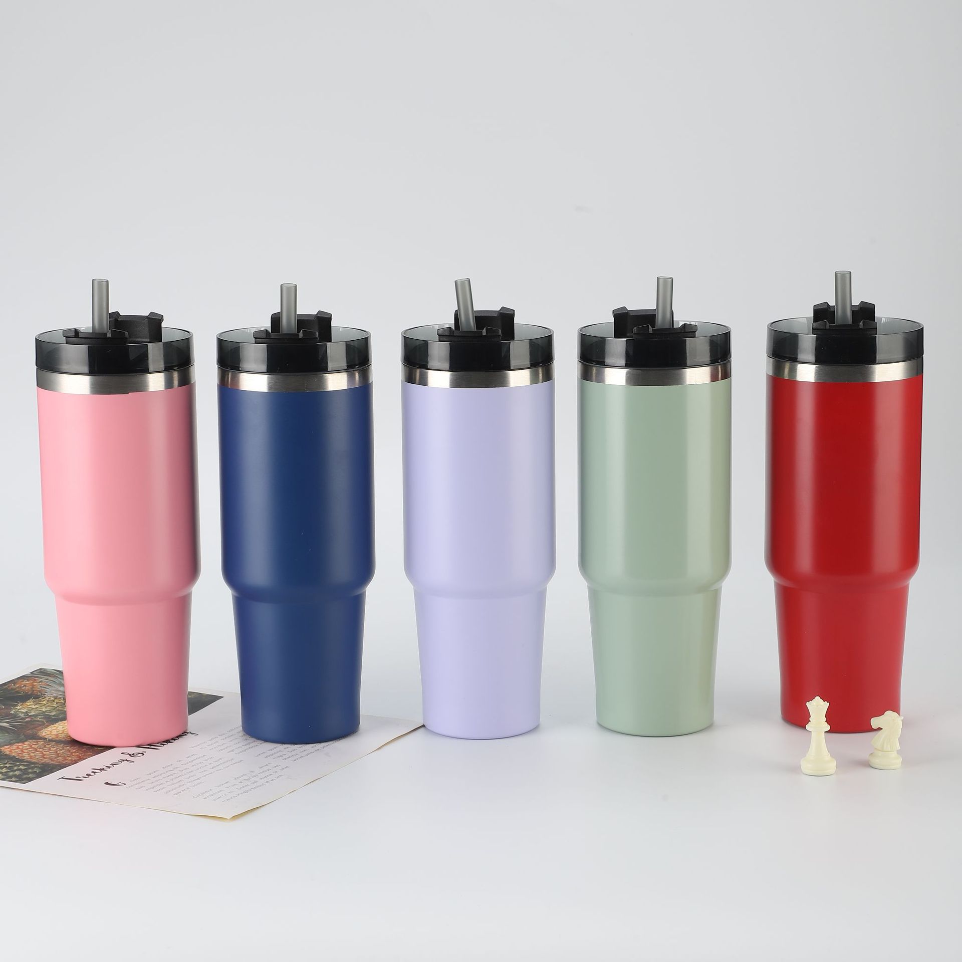 Taza de helado de acero inoxidable 304, doble capa, gran capacidad, con pajita