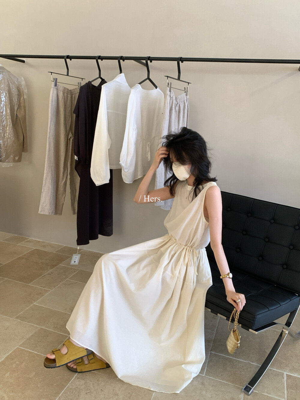 Đầm maxi nữ cổ tròn không tay thắt eo phong cách tối giản — trắng ngà, màu mơ chi tiết 26