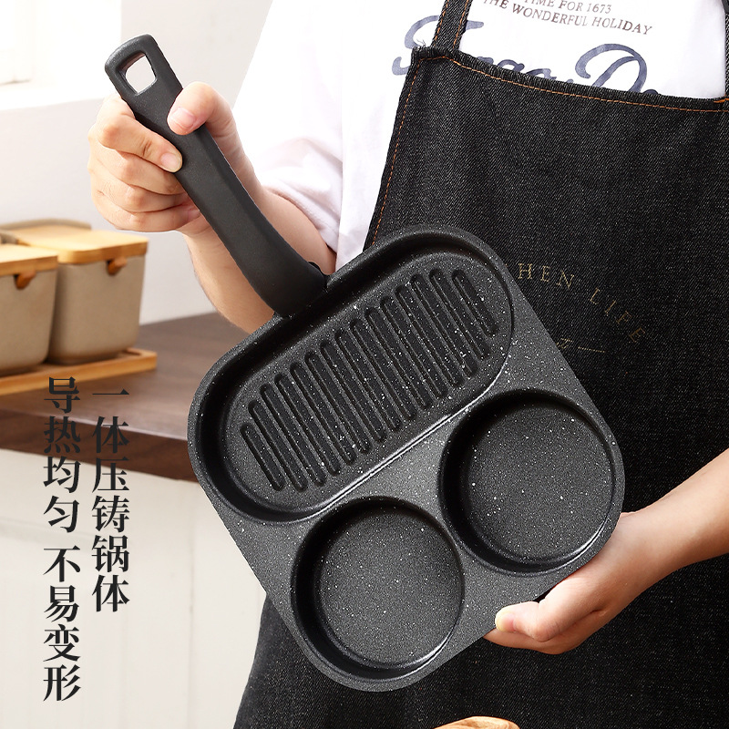 Three-In-One Breakfast Pan, Flat Frying Pan, Non-Stick Pan, Egg Burger Pan, Household Pancake Omelette Artifact, Steak Frying Pan