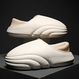 Men's and women's same autumn and winter warm fleece-lined cotton-padded shoes thick sole increased solid color all-match home closed toe two-way cotton slippers