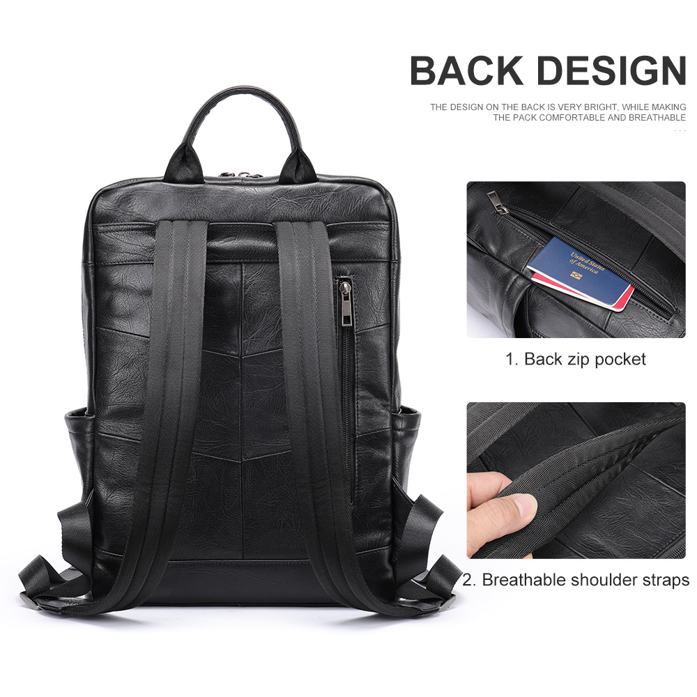 Ba lô da thật nam đựng laptop 15.6 inch, phong cách công sở đi làm và đi học — Màu đen, Cà phê, Mùa thu tự nhiên màu đen, Cà phê tự nhiên rơi
