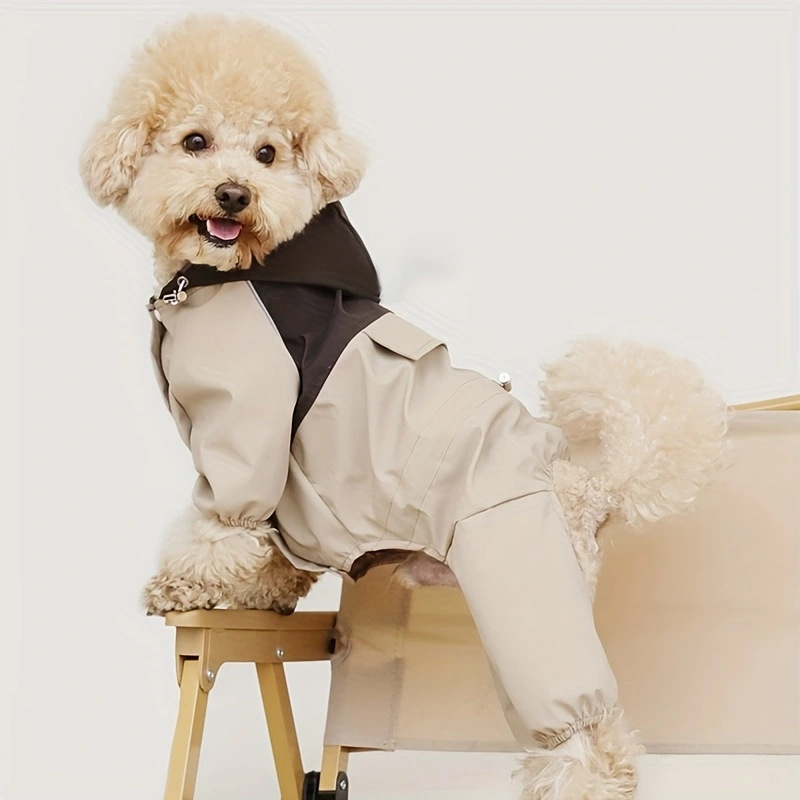 ペット犬レインコート防水四本足作業服コントラストカラーステッチジャケット防風ハンサム犬服|undefined