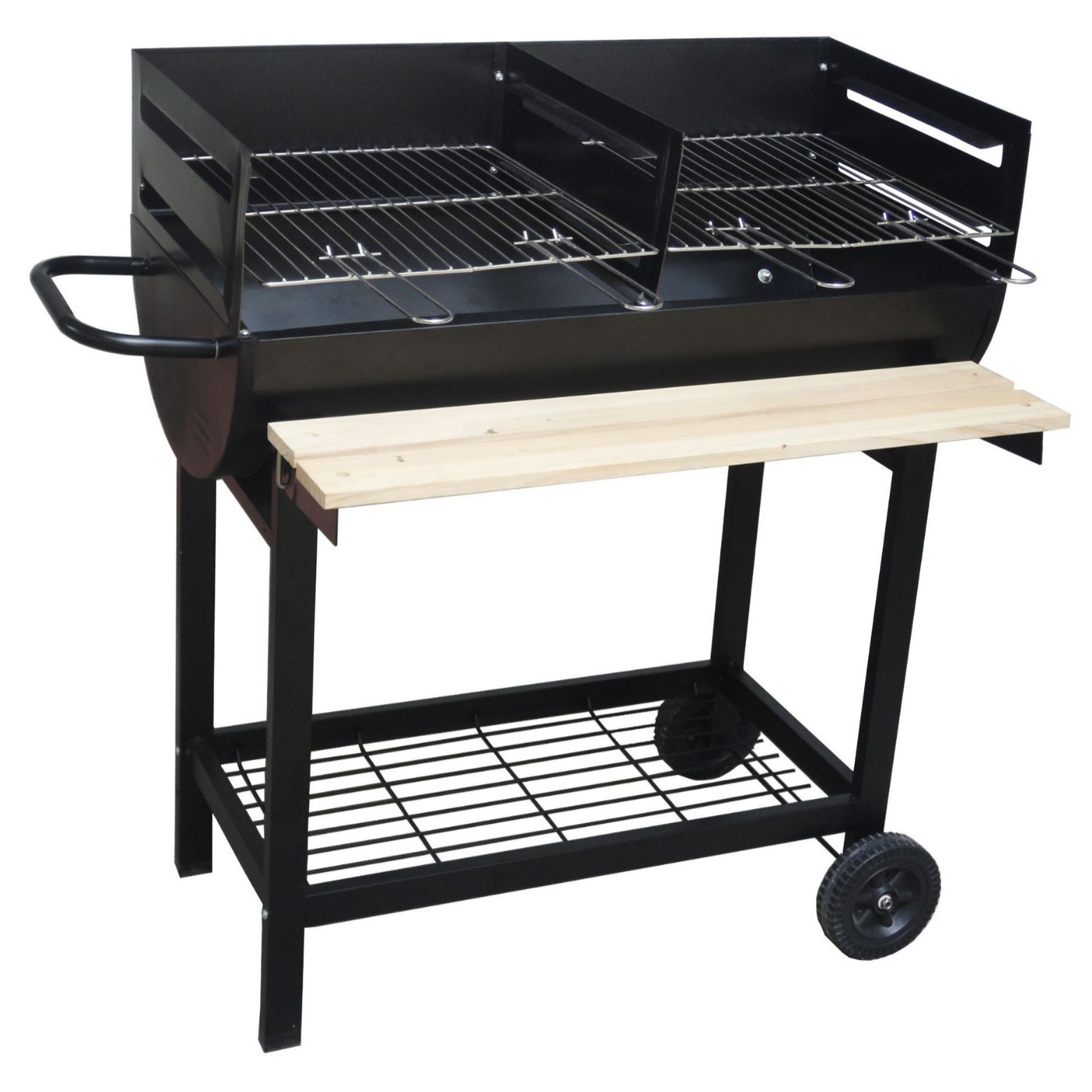 Diámetro de producción de fábrica 42cm medio barril de aceite horno barbacoa parrilla con ruedas Push-Pull barbacoa parrilla barbacoa con mesa tablero barbacoa